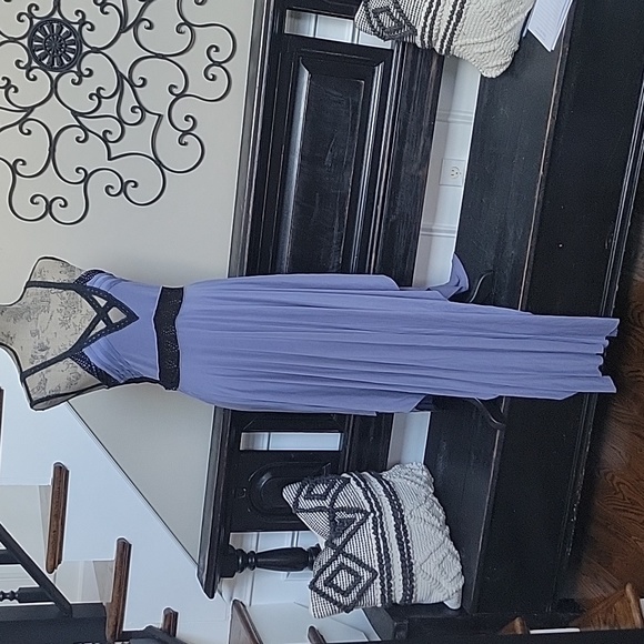 Gorgeous Free People Periwinkle & Black Crochet Maxi Dress S  Strappy Back - Picture 2 of 11